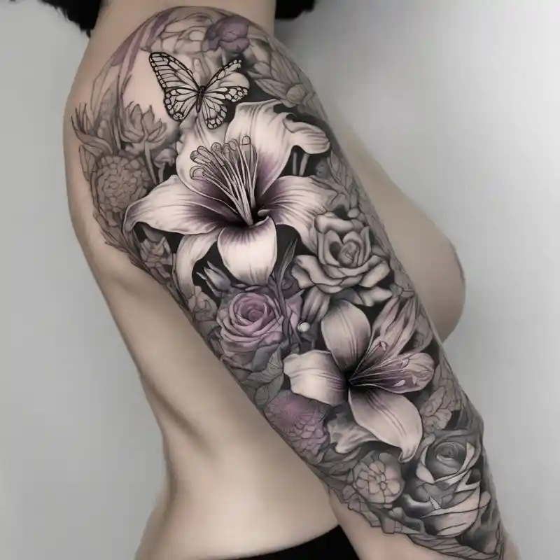 Calia Lily, rose, gadiolus, carnation,Narcissus,poppy, aster, violet,chrysanthemum, lily of the valley and water lily sleeve